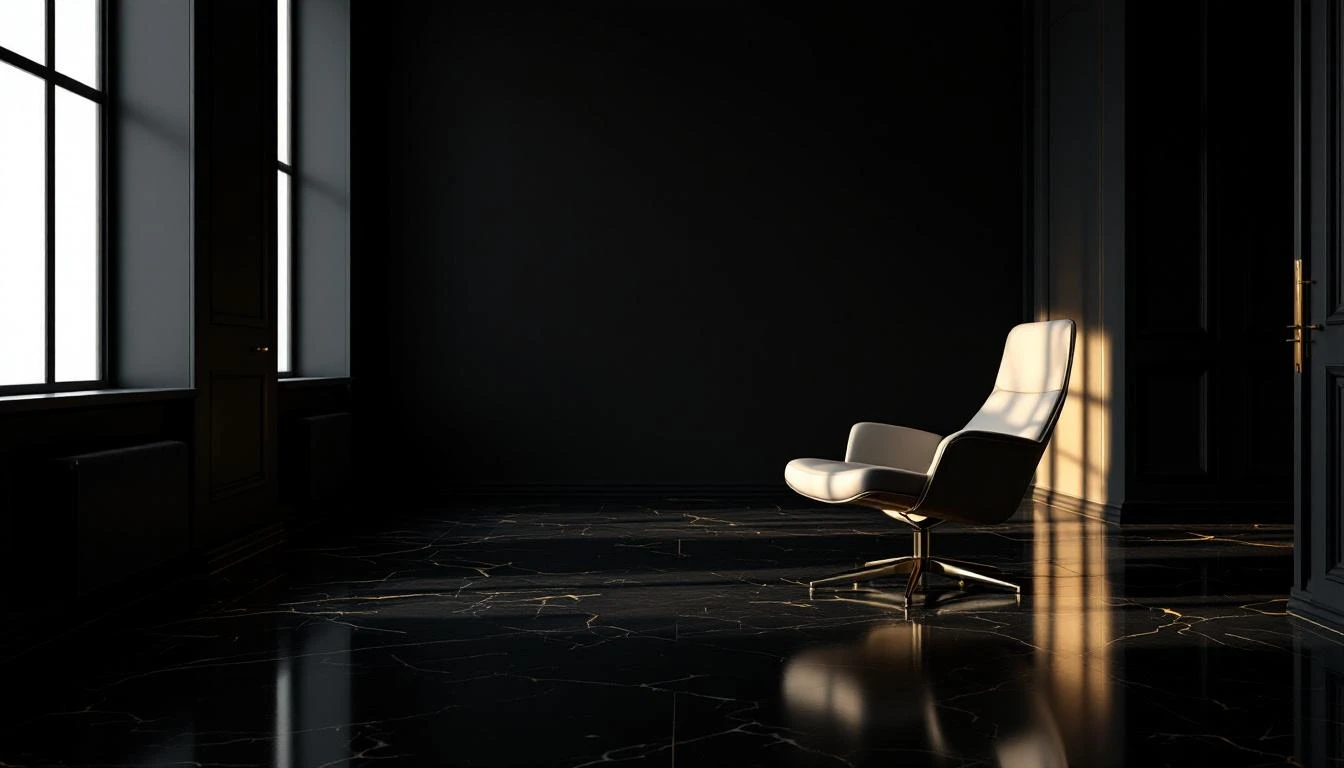 Empty executive chair, soft window light, editorial photography